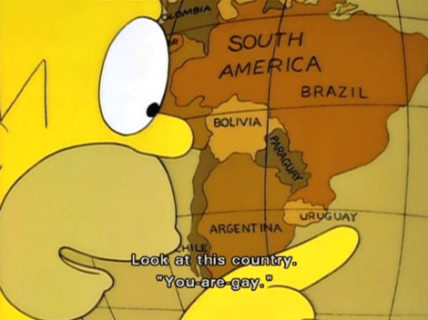 Homero Simpson es una persona culta, que sabe dónde queda Uruguay en el mapa. Pero la mayoría de las personas de este mundo, fallaría en el intento.